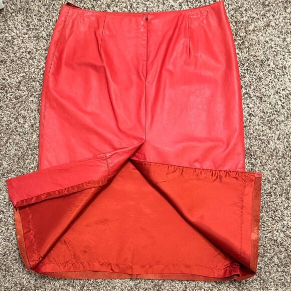 Vintage Kenneth Cole 100% Genuine Leather Red Pencil Skirt Women's Size 10 - Picture 7 of 7